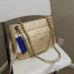 Rebecca Minkoff Gold Ostrich Leather Swing Bag